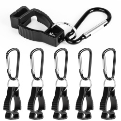 Set 6 Cleme Suport pentru Mănuși de Protecție cu Carabină, Clemă cu Dinți Întrepătrunși și Desprindere de Siguranță, Prindere pe Curea, Negru