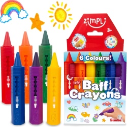 Set 6 Creioane Ceară pentru Cadă ZIMPLI, Lavabile și Colorate, Jucărie Creativă pentru Copii, Ușor de Curățat