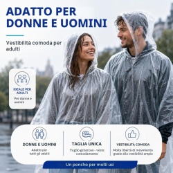 Set 6 Pelerine de Ploaie de Unică Folosință Typec, Pelerine Transparente Impermeabile cu Glugă, Mărime Universală Unisex, pentru Pescuit, Festivaluri, Camping, Drumeții și Ciclism - Img 2