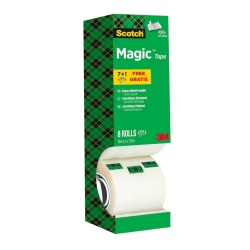 Set 8 Role Bandă Adezivă Invizibilă Scotch Magic Tape 3M, 19 mm x 33 m, Finisaj Mat, Se Poate Scrie pe Ea, Pachet Economic