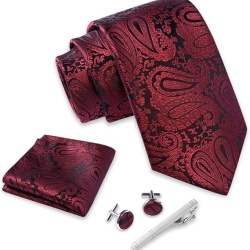 Set Elegant 5 în 1 Masino Morino pentru Bărbați: Cravată, Batistă de Buzunar, Butoni și Ac de Cravată, Cutie Premium de Cadou