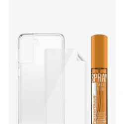 Set Folie+Husa Silicon Slim Panzer pentru Samsung Galaxy S21 Transparent - Img 4