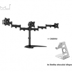 Stand pentru 3 monitoare de masa Multibrackets MB-3392, 15"- 27", max. 8 kg / monitor, Negru - Img 2