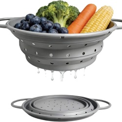 Strecurătoare Pliabilă din Silicon Alimentar Typec Home de 1.9L cu Mâner Metalic Ranforsat, Rezistentă Termic , Pliere la 1.5 cm, Scurgere Rapidă, pentru Paste, Fructe, Legume
