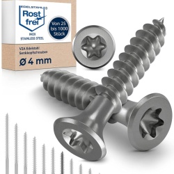 Șuruburi Universale NietFullThings 4 x 40 mm din Inox A2 (V2A), Filet Lemn 24 mm, Amprentă Torx TX20, Cap Înecat 90°, Rezistente la Intemperii, pentru Lemn de Esență Tare, Fațade și PAL