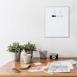 Tabla magnetica alba de scris si sters (Whiteboard), 28 x 36 cm, rama din aluminiu, suprafata stergere uscata, montare adeziva pe perete, pentru birou, scoala si acasa - Img 7