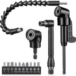 Trusă Completă 14 Piese Typec Home cu Prelungitor Flexibil de Bormașină, Adaptoare Unghiulare 105° și Cheie Tip „L” 90° la 1/4 Inch (6.35 mm), Set Biți Inclus, pentru Șurubelnițe Electrice și Spații Înguste sau Greu Accesibile