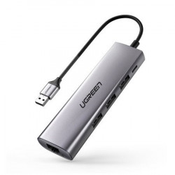 UGREEN CM266 Adaptor hub 5 in 1 USB, 3x USB 3.0, micro USB, RJ45 (gri)