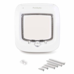 Usa pentru pisici cu microcip PetSafe, Plastic, 22.5 x 14 x 25.1 cm, Alb