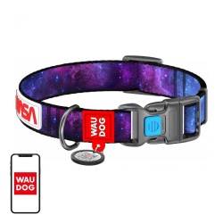 Zgarda din nailon cu cod QR pentru caine Waudog „NASA21”, marime s, latime 15 mm