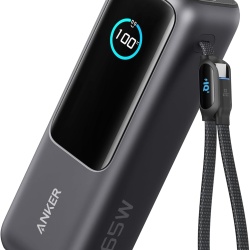 Acumulator extern Anker 25.000 mAh, 165W, 100W USB-C, cablu USB-C retractabil Negru