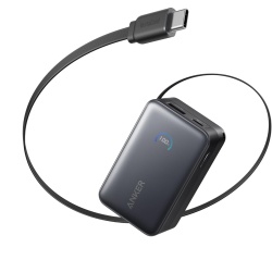Acumulator extern Anker Nano 10.000 mAh, 45W, cu cablu USB-C InstaCord retractabil, Negru