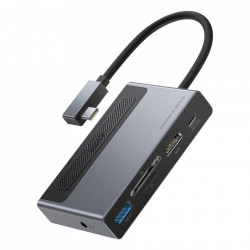 Adaptor HUB Baseus 6in1 multifunctional with power switch USB Type C - USB Type C Power Delivery 100 W / HDMI 4K 60 Hz / SD and microSD memory card reader / USB 3.2 Gen 1 / 3,5 mm mini jack gray (CAHUB-DA0G)
