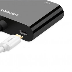 Adaptor Ugreen mini HDMI (male) - VGA (female) / HDMI (female) + mini jack 3,5mm (female) black (CM101) - Img 3