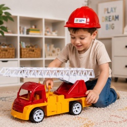 AUTOSPECIALA POMPIERI CU SCARA SI CASCA ROSU PORTOCALIU 54CM - Img 3