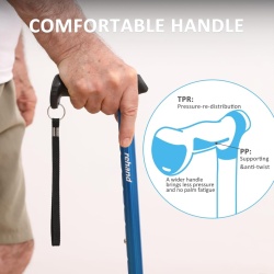Baston Pliabil și Reglabil pentru Adulți și Seniori Rehand, Bază Pivotantă Autoportantă în 4 Puncte (Freestanding), Mâner Ergonomic Moale din TPR, Tijă Ușoară din Aluminiu cu 8 Trepte de Înălțime (78–96 cm), Husă de Transport Inclusă, Albastru - Img 5