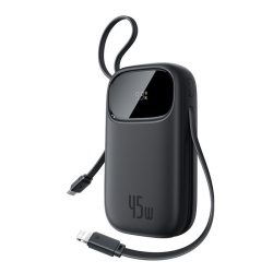 Baterie externa Baseus EnerFill FC31 Qpow 3 Digital Display, 10.000 mAh, 45W, cablu USB-C si Lightning incorporat, Negru