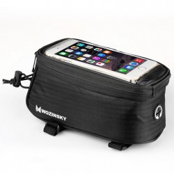 Borseta bicicleta Wozinsky cu husa telefon impermeabila pentru telefoane pana in 6.5 inch, cablu jack 3.5 mm inclus , montare pe cadru , 1.5 L , neagra