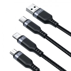 Cablu 3 in 1 Joyroom Multi-Use Series S-1T3018A18 Lightning USB-C micro USB 30 cm - negru - Img 3