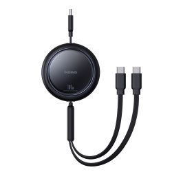 Cablu Baseus Bright Mirror Series, USB-C la 2x USB-C, 100W, 1m, retractabil, Negru