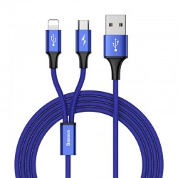 Cablu de date 2 in 1 Baseus Rapid 2in1 USB cable Lightning / micro USB 3A 1.2m albastru - Img 2
