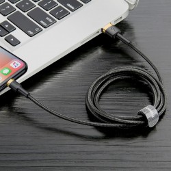 Cablu Lightning pentru iPhone, QC3.0 , 2.4A , 1M, BASEUS Cafule Durable Nylon, negru+auriu - Img 5
