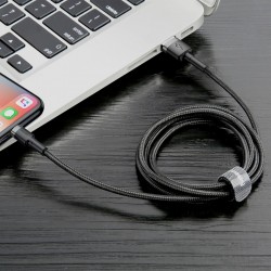 Cablu Lightning pentru iPhone, QC3.0 , 2.4A , 1M, BASEUS Cafule Durable Nylon, negru - Img 7