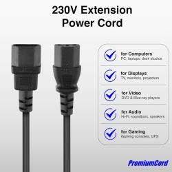 Cablu Prelungitor de Alimentare 230V PremiumCord KPS05, Lungime 0.5m, Conectori IEC 320 C13 Mamă la IEC 320 C14 Tată, Secțiune 3x0.75 mm², Culoare Neagră - Img 7