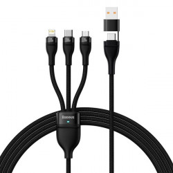 Cablu USB tip C / USB tip A Baseus Flash Series II - USB tip C / Lightning / micro USB 100 W 1,2 m negru (CASS030101)