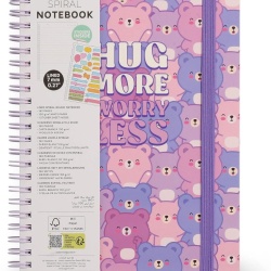 Caiet Mecanic A5 cu Spirilă Legami Design Teddy Bear, Liniatură 7 mm, 160 Pagini, Hârtie Certificată FSC, Include Set Stickere și Închidere Elastică, 15 x 21 cm