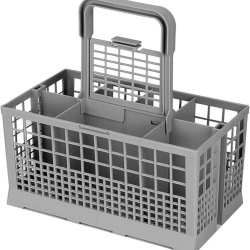 Coș Universal pentru Tacâmuri Mașină de Spălat Vase, Mâner Detașabil Ergonomic, Plastic Termorezistent, Compatibil Bosch, Siemens, Electrolux, Zanussi, AEG, Rex, 24 x 13.5 x 24 cm, Gri
