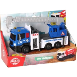 DICKIE TOYS CITY WORKER VEHICUL DE CONSTRUCTII CU LUMINI SI SUNETE MACARA ALBASTRA 17CM