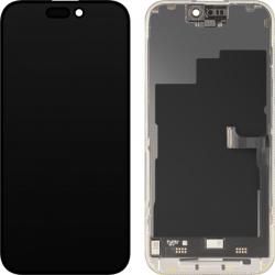 Display cu Touchscreen MP compatibil cu Apple iPhone 15 Pro, cu Rama, Versiune Premium Soft OLED FHD 120Hz, Negru, Swap
