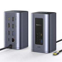 DOCKING STATION Baseus Spacemate RD1 12 in 1, input USB Type-C, output 2xHDMI 4K@60Hz, 2xUSB-C (10Gbps), 2xUSB-A (5Gbps), 2xUSB, 1xRJ45, card reader SD/micro SD, 1XUSB-C (PD), gri - Img 6