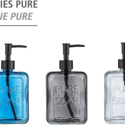 Dozator Reîncărcabil de Săpun Lichid din Sticlă Masivă 550 ml, Formă Cubică cu Muchii Verticale, Pompă Neagră Mată, Inscripție Pure Soap, pentru Baie și Bucătărie - Img 8