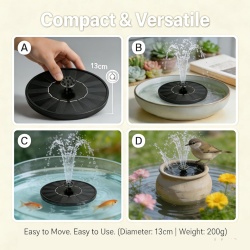 Fântână Arteziană Solară pentru Grădină și Ghiveci de Păsări , 1.5W, cu 6 Duze, Panou 13 cm, Eco-Friendly - Img 5