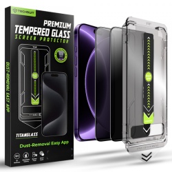 Folie de protectie Ecran Privacy Techsuit TitanGlass pentru Apple iPhone 18 Pro, Sticla Securizata, Full Glue, Set 2 bucati