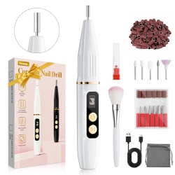 Freza Electrică Profesională Unghii Wireless 35.000 RPM, Set Manichiură/Pedichiură 12-în-1, 9 Trepte de Viteză, Ecran LCD, Acumulator Reîncărcabil, Alb