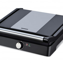 Gratar electric Heinner HEPG-F2000BKSS, placi fixe antiadezive, deschidere 180°, temperatura reglabila, Negru/Inox