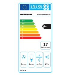 Hota incorporabila decorativa Heinner HDCH-5960RGBK, Control touch, Afisaj LED, 1 Motor, Putere de absorbtie 562.9 m3/H, Lumina LED, 60 cm, Sticla neagra - Img 3