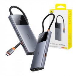 Hub 6in1 Baseus Metal Gleam 2 Series, USB-C la 2xUSB 3.0 +USB-C + HDMI + USB-C PD + Ethernet RJ45