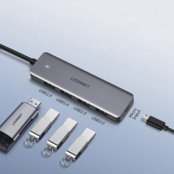 Hub Type C + micro USB pentru putere extra, UGREEN USB 3.0, 4 porturi, gri - Img 3