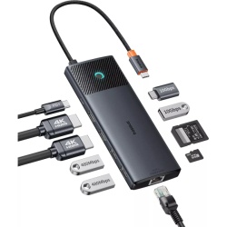 Hub USB-C Baseus Dual Display, 1 x USB-A 3.0 - 2 x USB-A - 2 x USB-C - 2 x HDMI - 1 x RJ45 - 1 x SD - 1 x microSD, Negru B00061800123-01