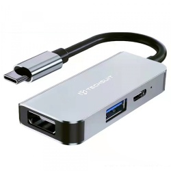 Hub USB-C Techsuit H4 TurboChargeX, 3in1, Gri