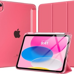 Husă de Protecție MoKo cu Stand pentru iPad 11 Gen (2025 / A16) și iPad 10 Gen (10.9" 2022), Roz (Watermelon Pink), Piele PU, Spate Translucid, Funcție Auto Sleep/Wake și Suport Stylus
