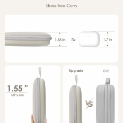 Husă de protecție rigidă pentru căști over-ear, carcasă transport rezistentă la șocuri și stropi, compatibilă JBL, Sony, Soundcore, Bose, Beribes, buzunar plasă cabluri, Crem - Img 5