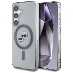 Husa MagSafe pentru Samsung Galaxy S25 S931, Karl Lagerfeld, IML Metal Karl & Choupette's Heads, Neagra