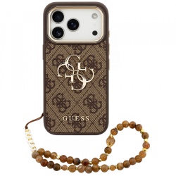 Husa pentru Apple iPhone 18 Pro / 17 Pro, Guess, 4G Classic Logo with Strap, Maro Aurie