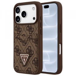 Husa pentru Apple iPhone 18 Pro / 17 Pro, Guess, 4G Double Card Triangle, Maro