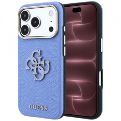 Husa pentru Apple iPhone 18 Pro Max / 17 Pro Max, Guess, Grained Big Resin Logo, Bleu